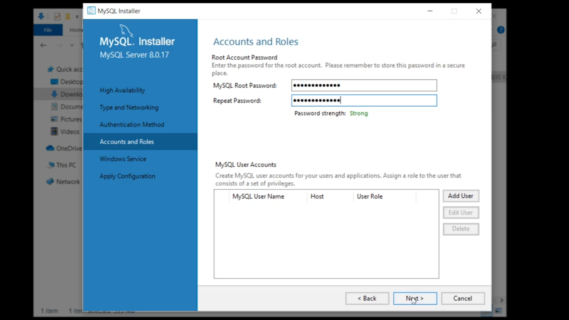 mysql database server set up